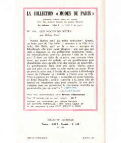 Les noces secrètes (Hilary Ford) - Modes de Paris N° 104 - Les Editions Mondiales