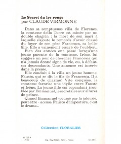 Le Secret du lys rouge (Claude Virmonne) - Floralies N° 531 - Tallandier