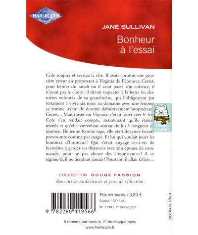 Bonheur à l'essai - Jane Sullivan - Rouge passion Harlequin N° 1190